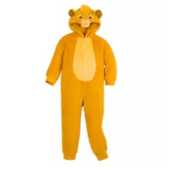 DISNEY STORE Simba Costume Pajamas Kids 5-6 The Lion King Cozy Onesie Halloween - Picture 1 of 10
